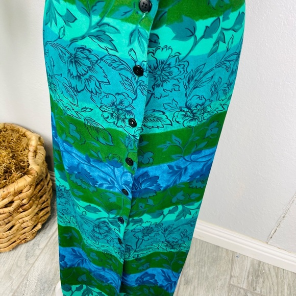 Vintage Olivia Rose Sleeveless Green Floral Maxi Double Slit Short Dress - Picture 3 of 6